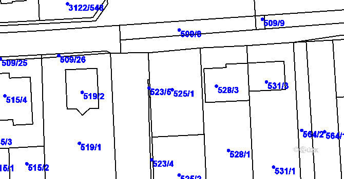 Parcela st. 525/1 v KÚ Pohořelice nad Jihlavou, Katastrální mapa