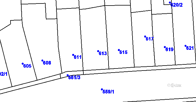 Parcela st. 613 v KÚ Pohořelice nad Jihlavou, Katastrální mapa