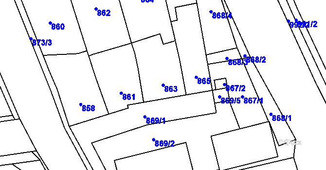 Parcela st. 863 v KÚ Pohořelice nad Jihlavou, Katastrální mapa
