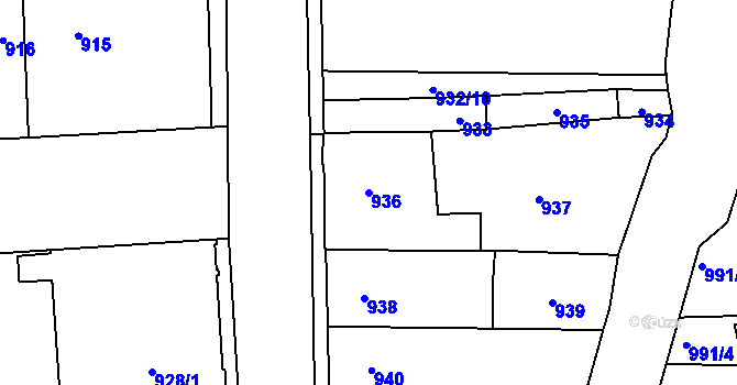 Parcela st. 936 v KÚ Pohořelice nad Jihlavou, Katastrální mapa