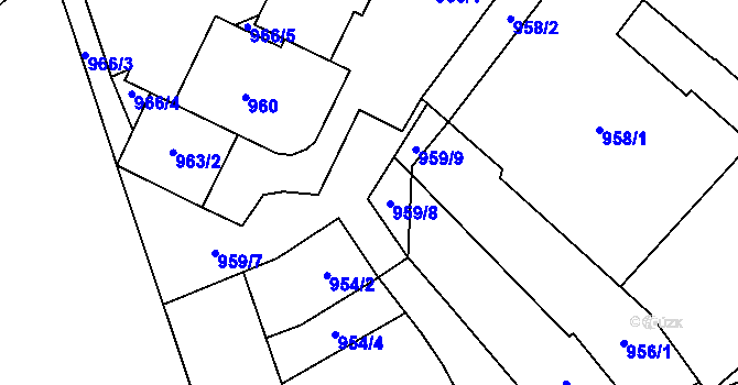 Parcela st. 959 v KÚ Pohořelice nad Jihlavou, Katastrální mapa