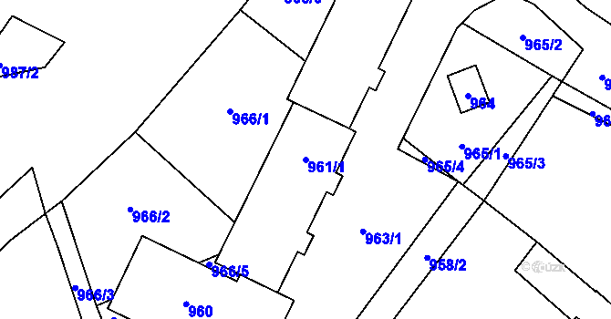 Parcela st. 961/1 v KÚ Pohořelice nad Jihlavou, Katastrální mapa