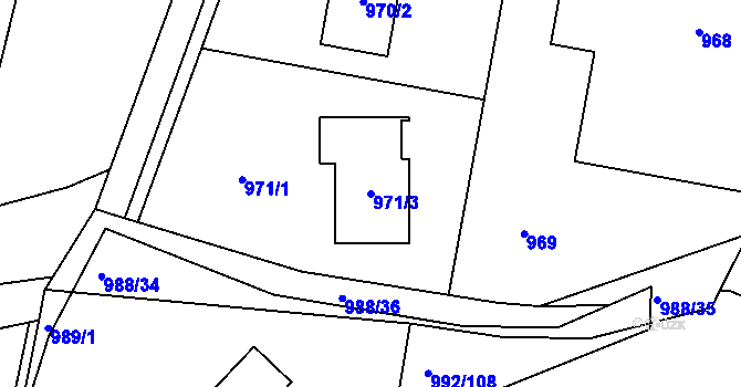 Parcela st. 971/3 v KÚ Pohořelice u Napajedel, Katastrální mapa