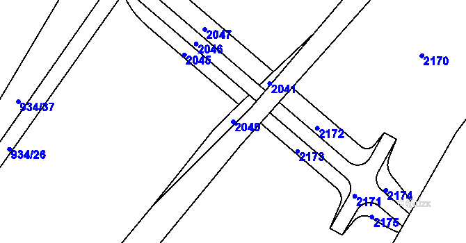 Parcela st. 2040 v KÚ Pohořelice u Napajedel, Katastrální mapa
