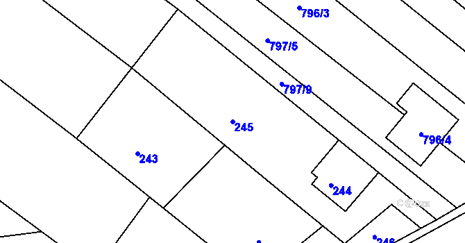 Parcela st. 245 v KÚ Pohořelice u Napajedel, Katastrální mapa