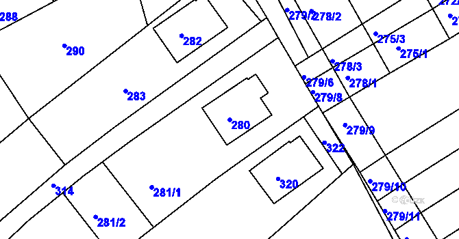 Parcela st. 280 v KÚ Pohořelice u Napajedel, Katastrální mapa