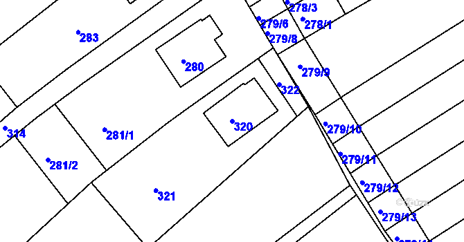 Parcela st. 320 v KÚ Pohořelice u Napajedel, Katastrální mapa
