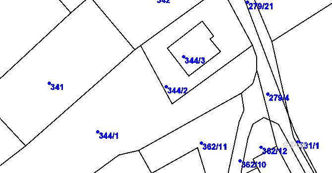 Parcela st. 344/2 v KÚ Pohořelice u Napajedel, Katastrální mapa