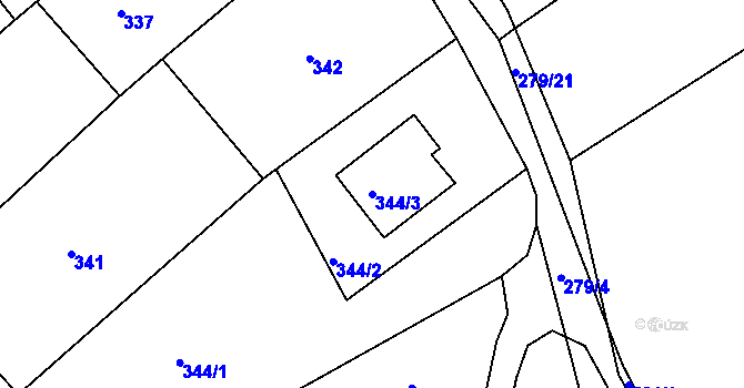 Parcela st. 344/3 v KÚ Pohořelice u Napajedel, Katastrální mapa