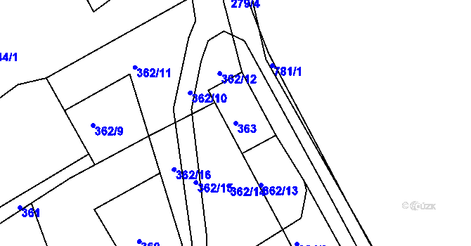 Parcela st. 363 v KÚ Pohořelice u Napajedel, Katastrální mapa