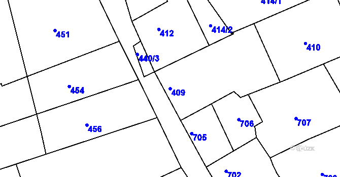 Parcela st. 409 v KÚ Pohořelice u Napajedel, Katastrální mapa