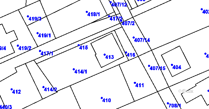 Parcela st. 413 v KÚ Pohořelice u Napajedel, Katastrální mapa