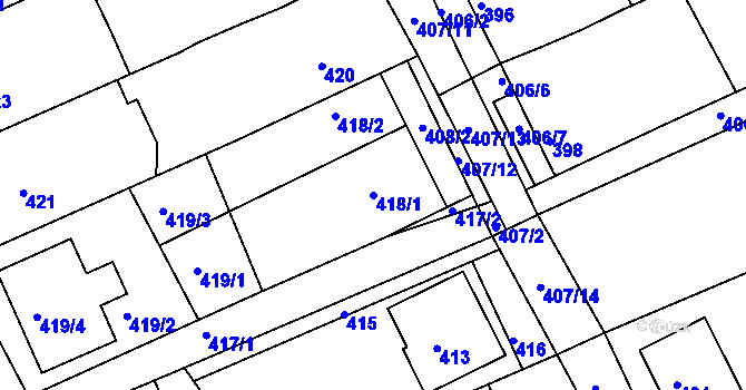 Parcela st. 418/1 v KÚ Pohořelice u Napajedel, Katastrální mapa