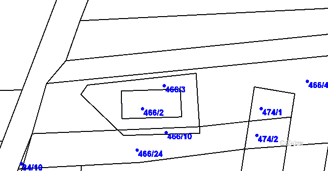 Parcela st. 466/3 v KÚ Pohořelice u Napajedel, Katastrální mapa
