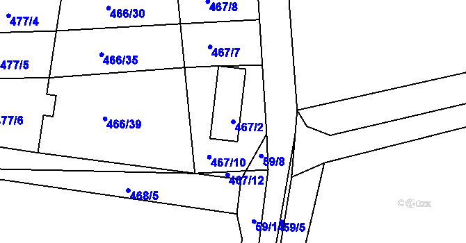 Parcela st. 467/2 v KÚ Pohořelice u Napajedel, Katastrální mapa