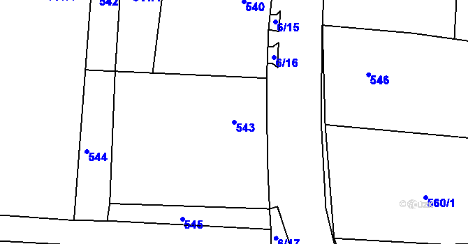Parcela st. 543 v KÚ Pohořelice u Napajedel, Katastrální mapa