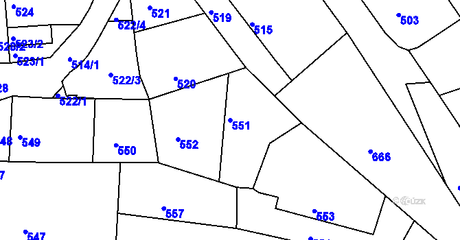 Parcela st. 551 v KÚ Pohořelice u Napajedel, Katastrální mapa