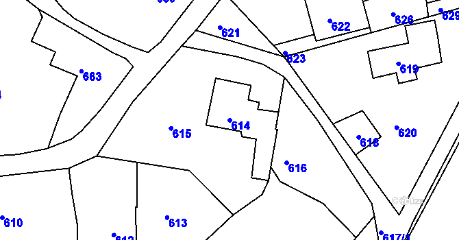 Parcela st. 614 v KÚ Pohořelice u Napajedel, Katastrální mapa