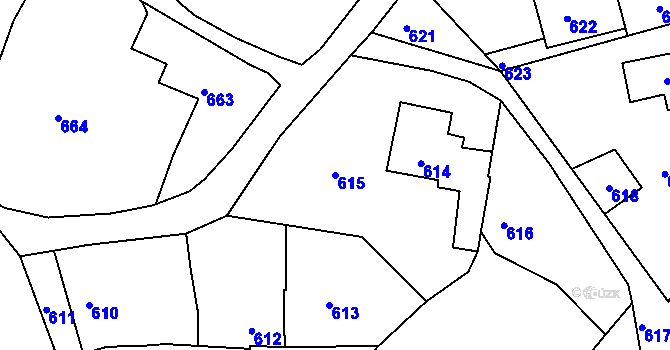 Parcela st. 615 v KÚ Pohořelice u Napajedel, Katastrální mapa