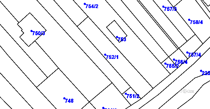 Parcela st. 752/1 v KÚ Pohořelice u Napajedel, Katastrální mapa
