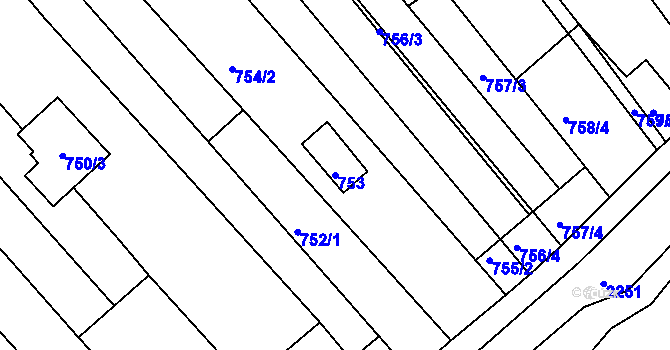 Parcela st. 753 v KÚ Pohořelice u Napajedel, Katastrální mapa