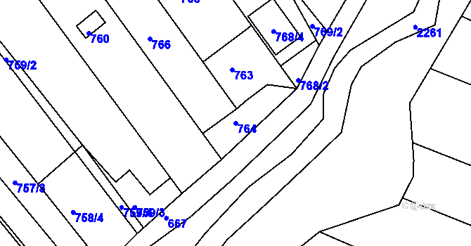 Parcela st. 764 v KÚ Pohořelice u Napajedel, Katastrální mapa