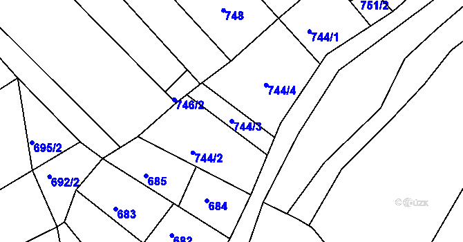 Parcela st. 744/3 v KÚ Pohořelice u Napajedel, Katastrální mapa