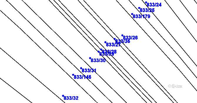 Parcela st. 833/29 v KÚ Pohořelice u Napajedel, Katastrální mapa