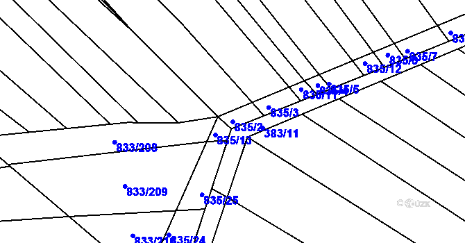 Parcela st. 835/2 v KÚ Pohořelice u Napajedel, Katastrální mapa