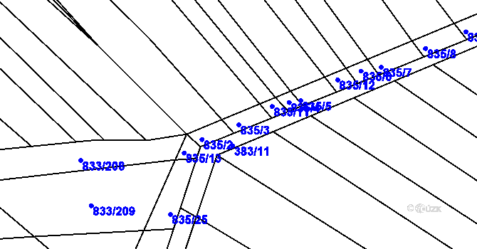 Parcela st. 835/3 v KÚ Pohořelice u Napajedel, Katastrální mapa