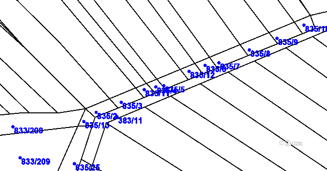 Parcela st. 835/5 v KÚ Pohořelice u Napajedel, Katastrální mapa