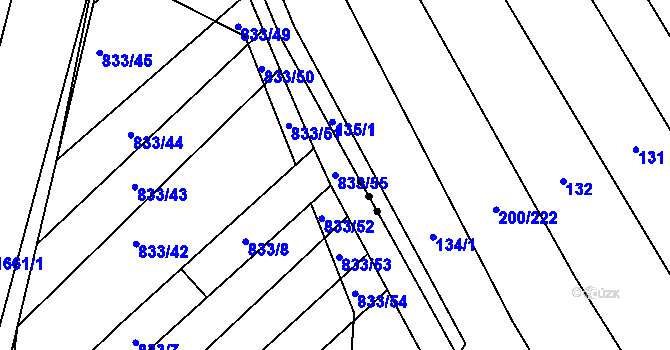 Parcela st. 833/55 v KÚ Pohořelice u Napajedel, Katastrální mapa