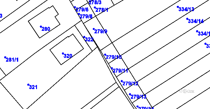 Parcela st. 279/10 v KÚ Pohořelice u Napajedel, Katastrální mapa