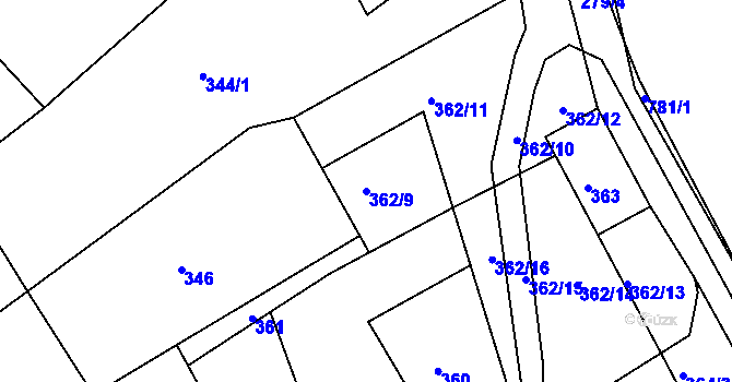 Parcela st. 362/9 v KÚ Pohořelice u Napajedel, Katastrální mapa