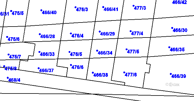Parcela st. 466/34 v KÚ Pohořelice u Napajedel, Katastrální mapa