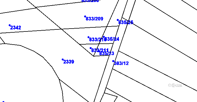 Parcela st. 835/23 v KÚ Pohořelice u Napajedel, Katastrální mapa