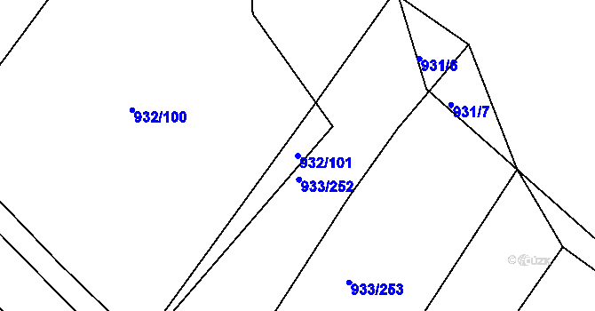 Parcela st. 932/101 v KÚ Pohořelice u Napajedel, Katastrální mapa