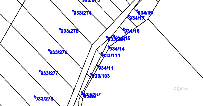 Parcela st. 933/111 v KÚ Pohořelice u Napajedel, Katastrální mapa