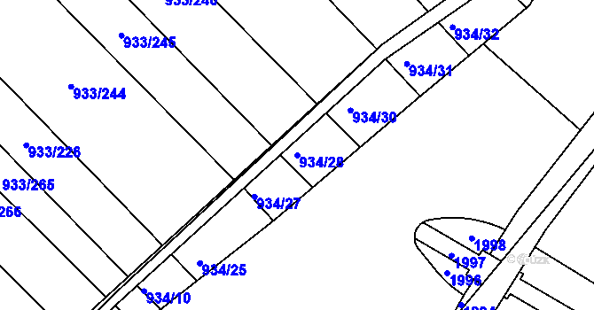 Parcela st. 934/28 v KÚ Pohořelice u Napajedel, Katastrální mapa