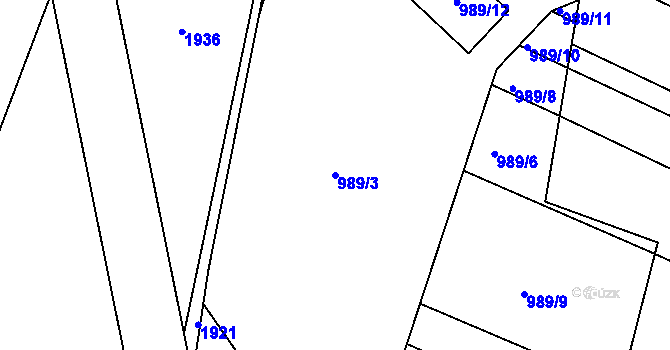 Parcela st. 989/3 v KÚ Pohořelice u Napajedel, Katastrální mapa