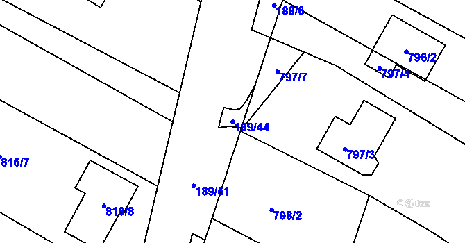 Parcela st. 189/44 v KÚ Pohořelice u Napajedel, Katastrální mapa