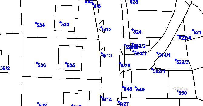 Parcela st. 6/13 v KÚ Pohořelice u Napajedel, Katastrální mapa