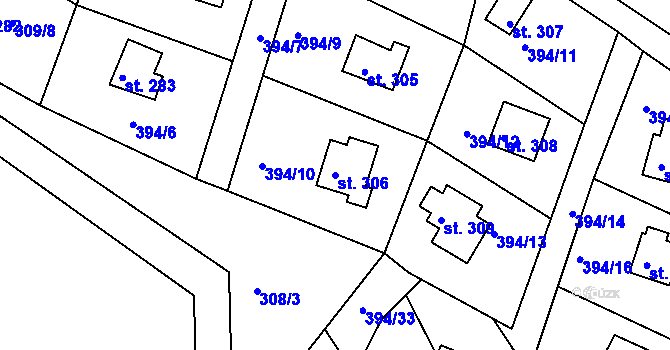 Parcela st. 306 v KÚ Pohoří u Prahy, Katastrální mapa