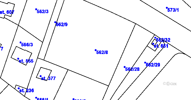 Parcela st. 562/8 v KÚ Pohoří u Prahy, Katastrální mapa