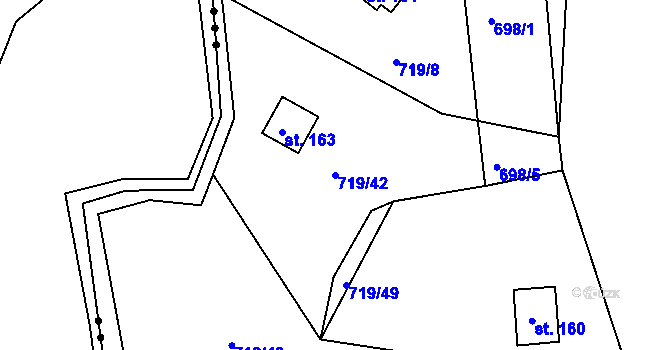 Parcela st. 719/42 v KÚ Pohoří u Prahy, Katastrální mapa
