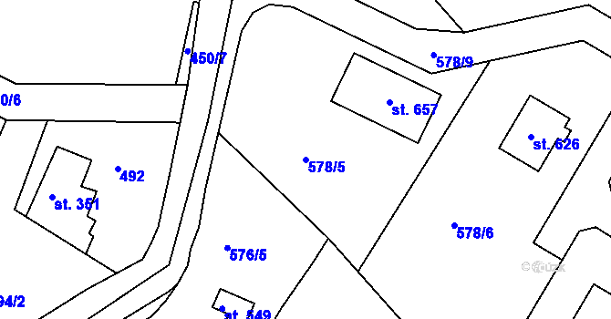 Parcela st. 578/5 v KÚ Pohoří u Prahy, Katastrální mapa