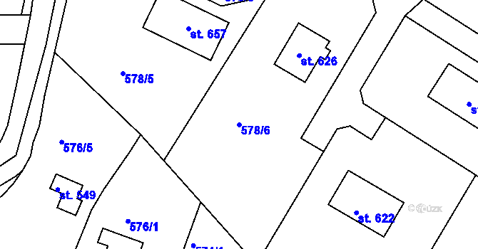 Parcela st. 578/6 v KÚ Pohoří u Prahy, Katastrální mapa