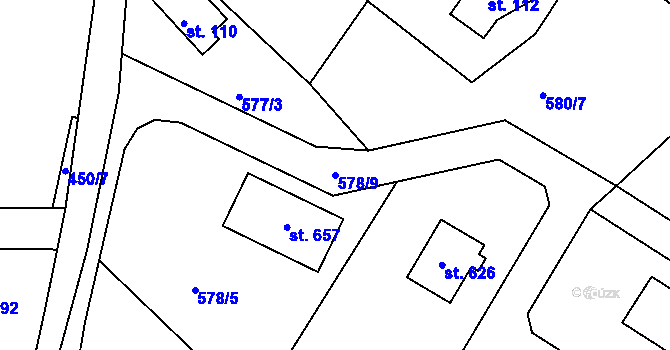 Parcela st. 578/9 v KÚ Pohoří u Prahy, Katastrální mapa
