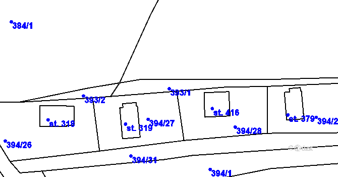 Parcela st. 393/1 v KÚ Pohoří u Prahy, Katastrální mapa