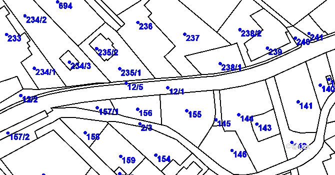 Parcela st. 12/1 v KÚ Pohoří u Dobrušky, Katastrální mapa